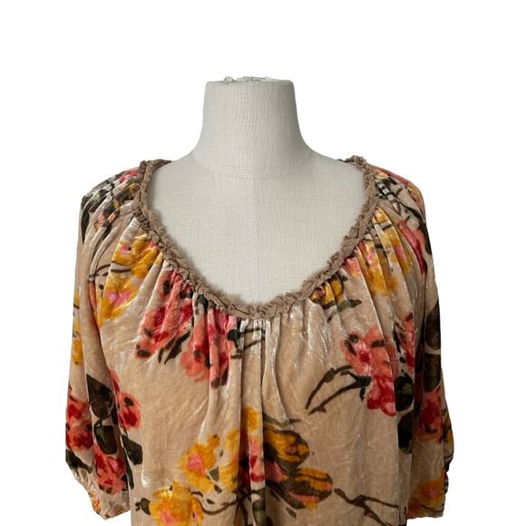 Sundance All Hours Crushed Velvet Silk Blend Floral Balloon Sleeve Top Medium - Picture 6 of 12
